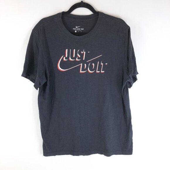 Nike Mens T-Shirt Just Do It Print Short Sleeve Tee Crew Neck Cotton Black L - Picture 1 of 5